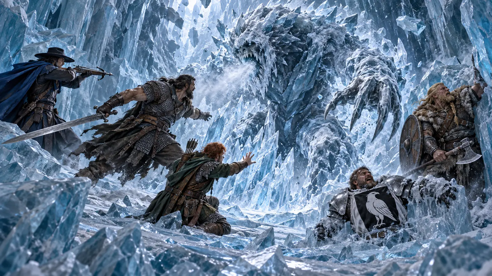 Halen confronts a towering cold elemental while Karl and Tanner are trapped by the moving walls of the White Corpse