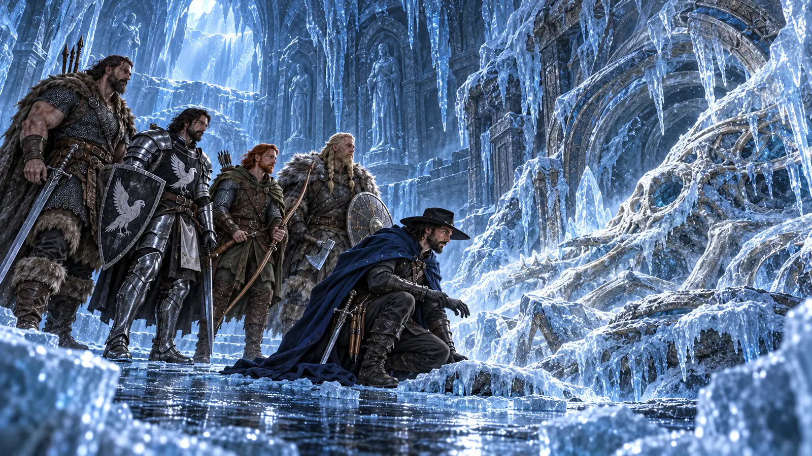 Asuran discovers Telchur’s frost-camouflaged divine remains while Halen, Karl, Toby and Tanner watch